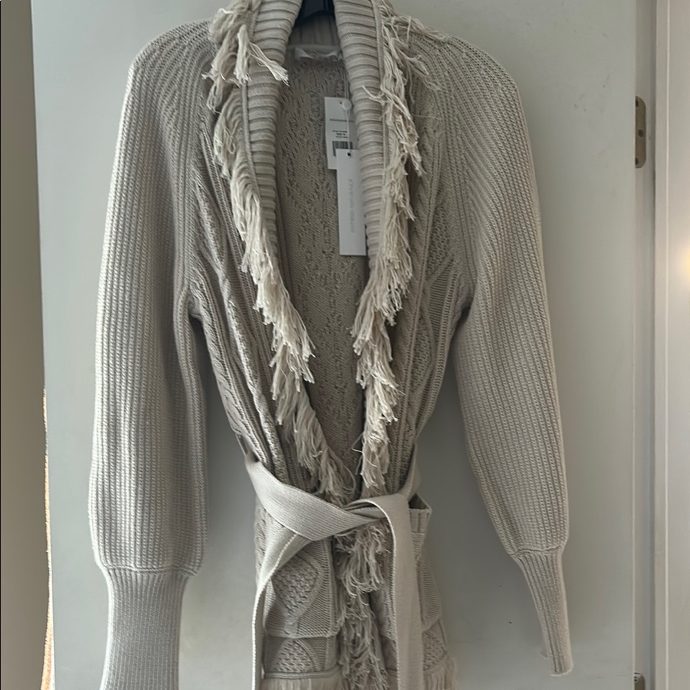 Jonathan Simkhai Fringed Cream Sweater Cardigan NWT